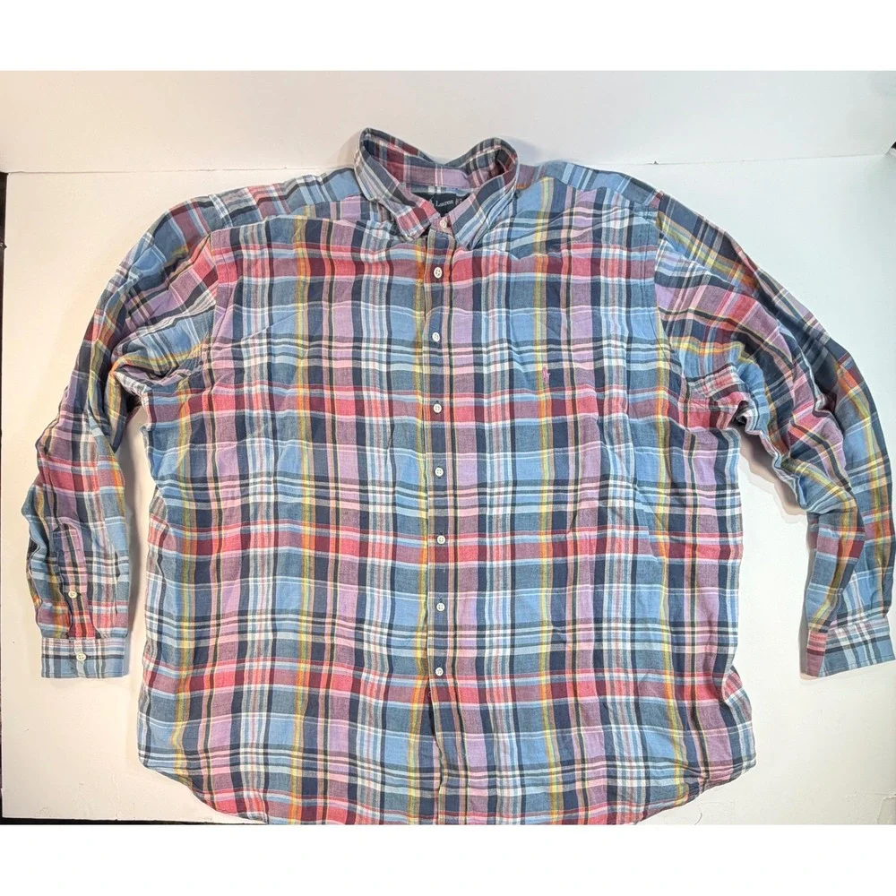 Polo Ralph Lauren Mens 3XLT Plaid Linen Cotton Button Down Shirt Classic Fit